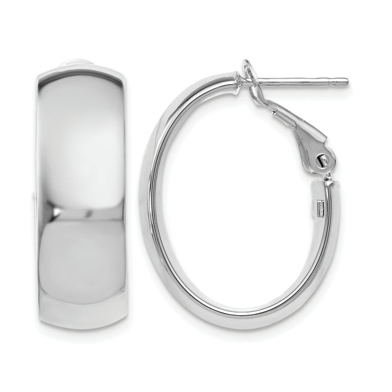 14K with White Rhodium Plating Polished Hoop Earrings