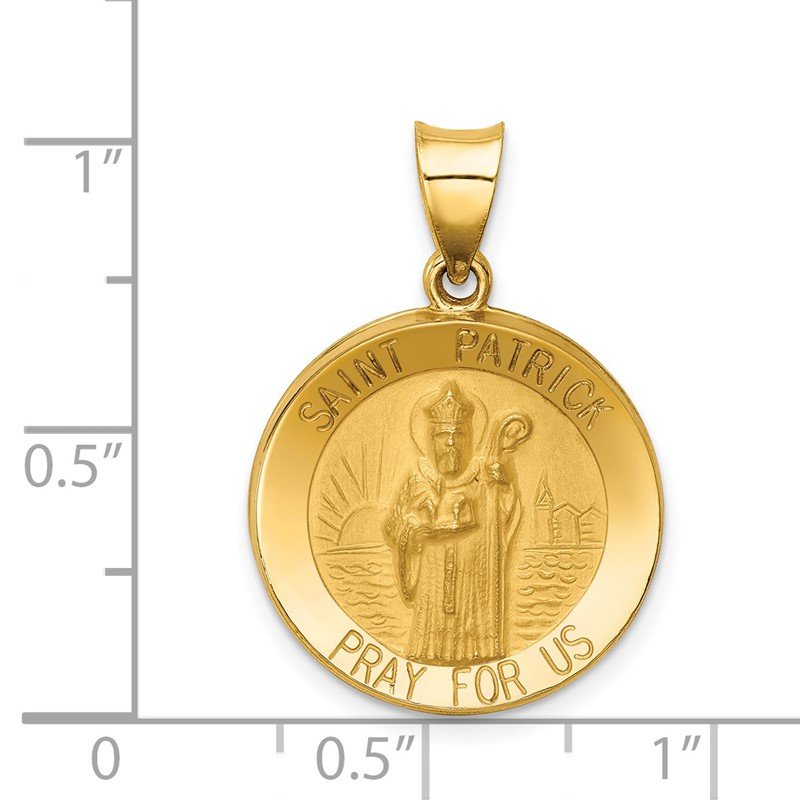 14k Polished and Satin Hollow St Patrick Medal Round Pendant