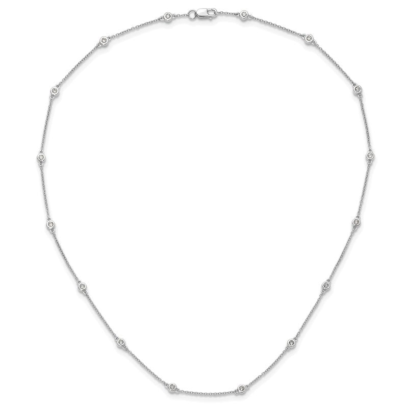 14k White Gold Complete 1/3 carat Bezel-set Diamond and Cable Chain 16-Station 16 inch Necklace