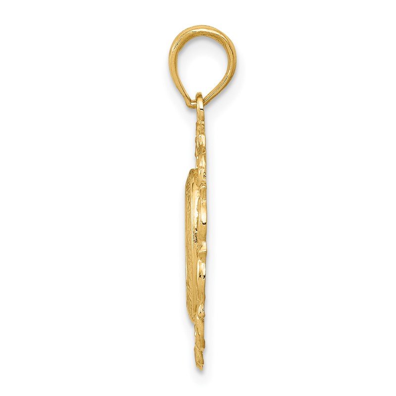 14k Polished and Satin Solid Miraculous Medal Scalloped Edge Oval Pendant