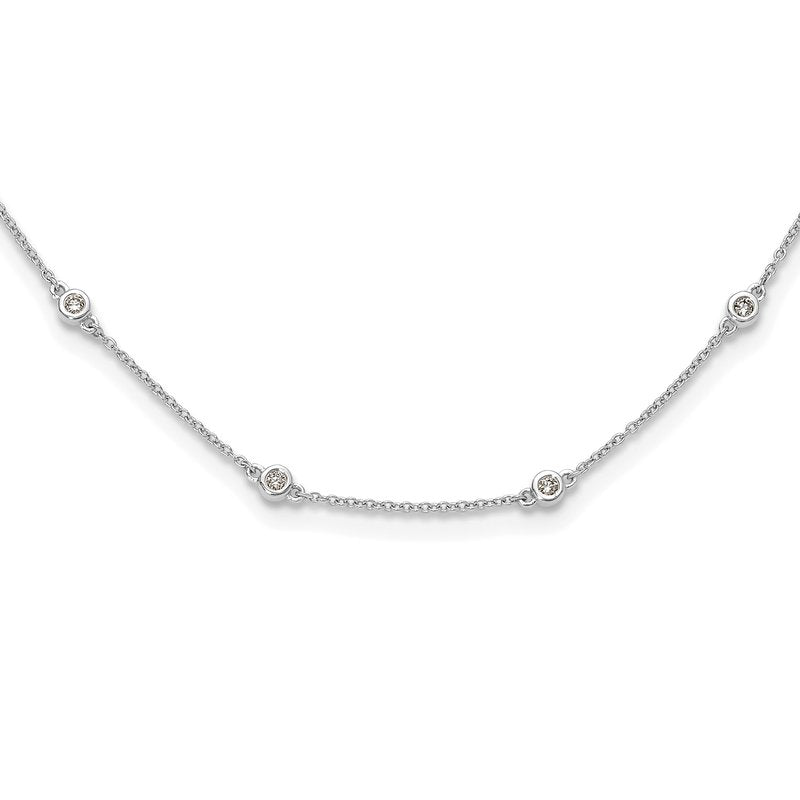 14k White Gold Complete 1/3 carat Bezel-set Diamond and Cable Chain 16-Station 16 inch Necklace