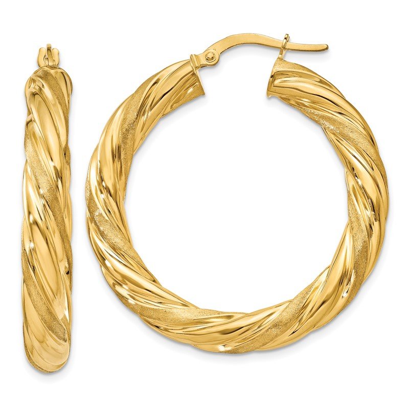 14k 5mm Satin &amp; Polished Twisted Hoop Earrings