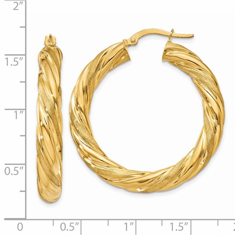 14k 5mm Satin &amp; Polished Twisted Hoop Earrings