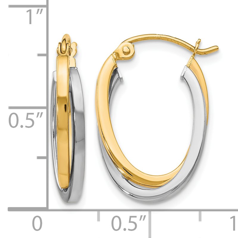 10K Two-Tone Polished Hinged Hoop Earrings