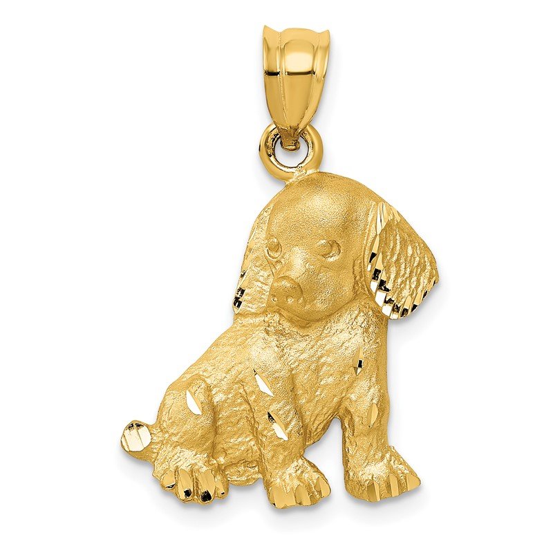 14k Satin Diamond-cut Dog Charm
