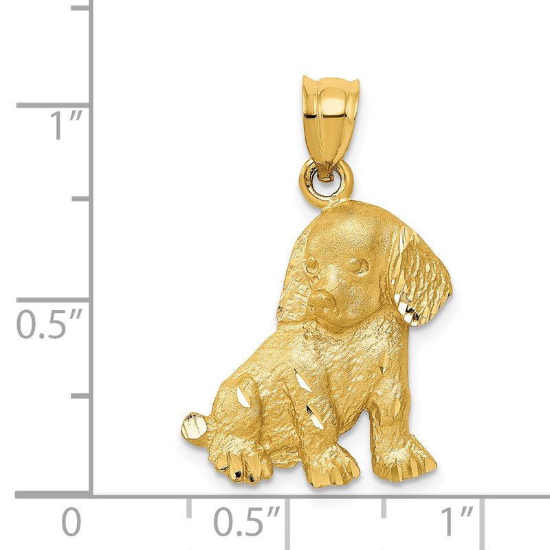 14k Satin Diamond-cut Dog Charm