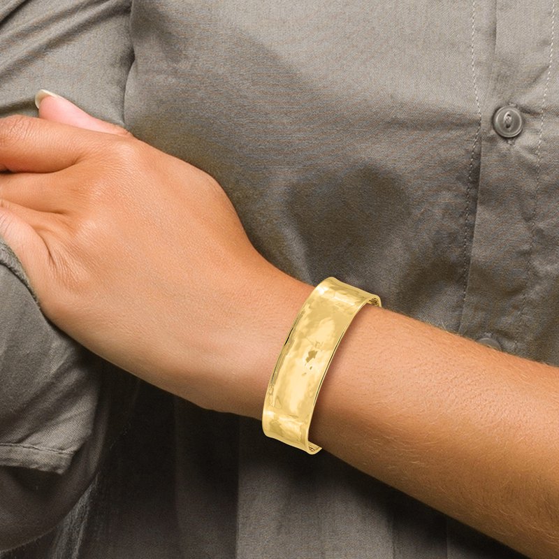 14k 19mm Hammered Polished Cuff Bangle Bracelet