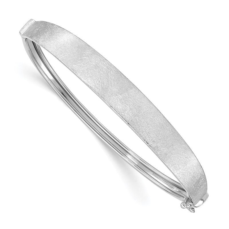 14k White Gold Satin Finish Graduated 8.00mm Hinged Oval Bangle Bracelet
