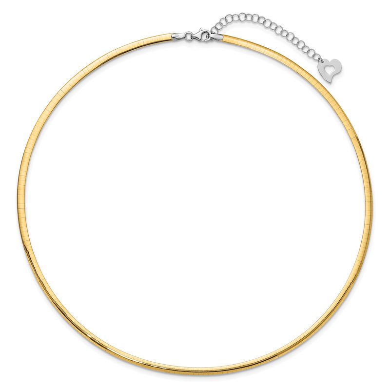 14k Two-tone 3mm Lightweight Reversible 16 inch Omega Necklace Plus 2 inch Heart Chain Extender