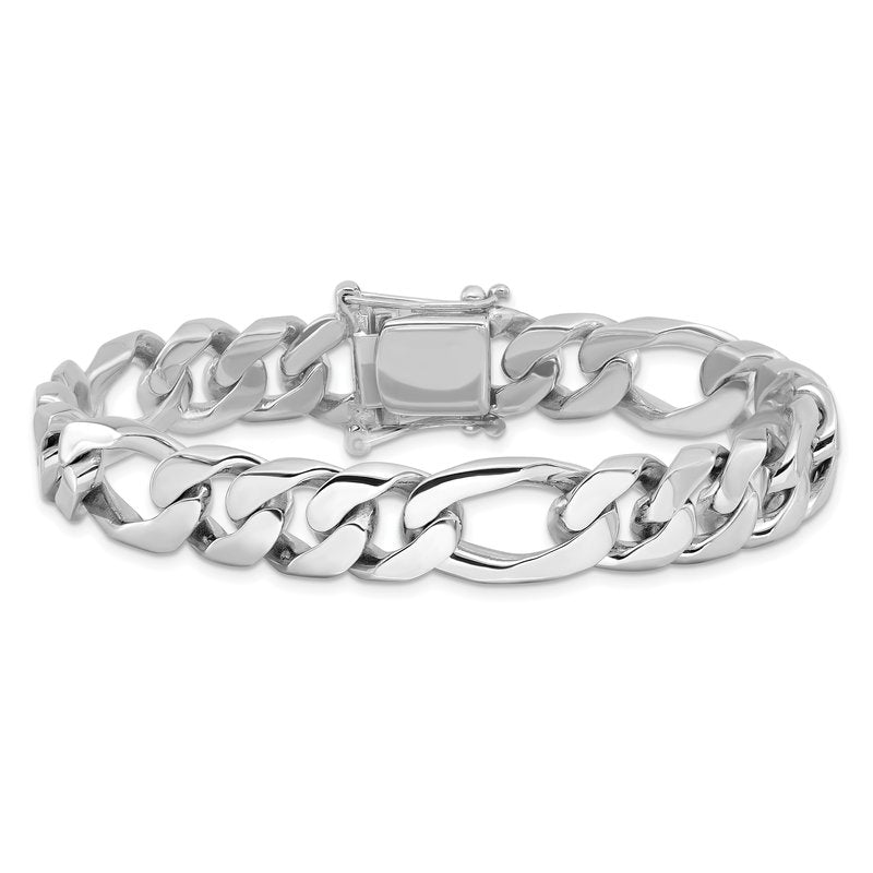 14K White Gold 20 inch 10mm Hand Polished Figaro Link with Box Catch Clasp Chain