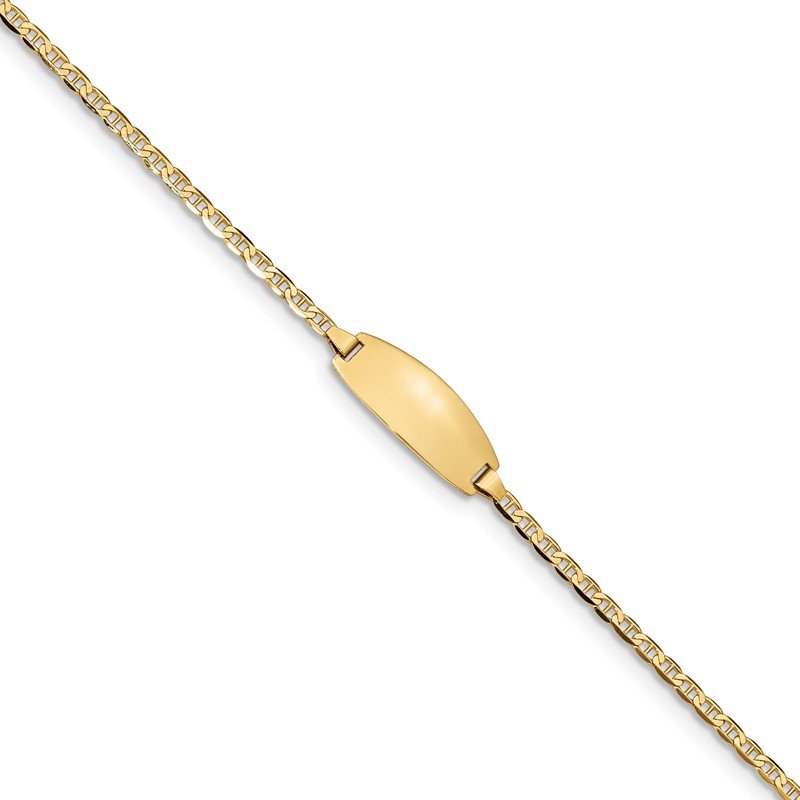 14k Polished Solid Chain/Solid Plate Anchor Link Oval 18.5x8mm Plate 5.5 inch Baby/Child ID Bracelet