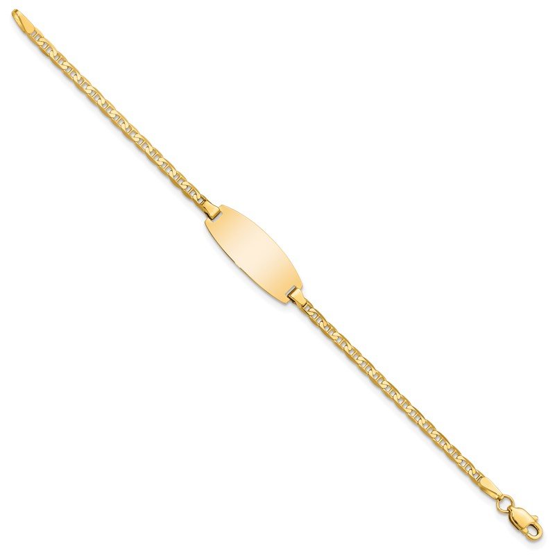 14k Polished Solid Chain/Solid Plate Anchor Link Oval 18.5x8mm Plate 5.5 inch Baby/Child ID Bracelet