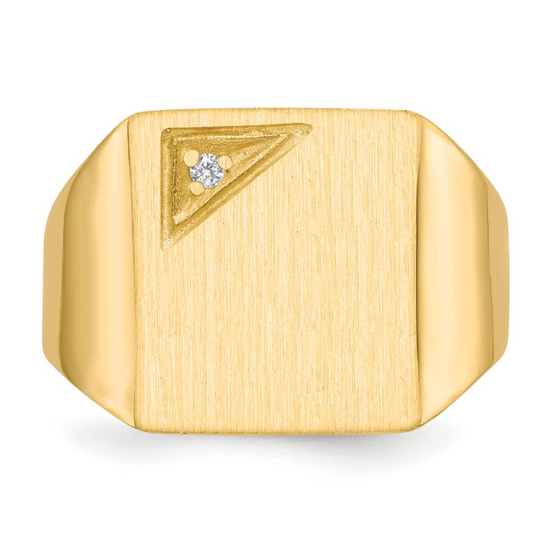 14k 13.0x14.0mm Closed Back AA Diamond Mens Signet Ring