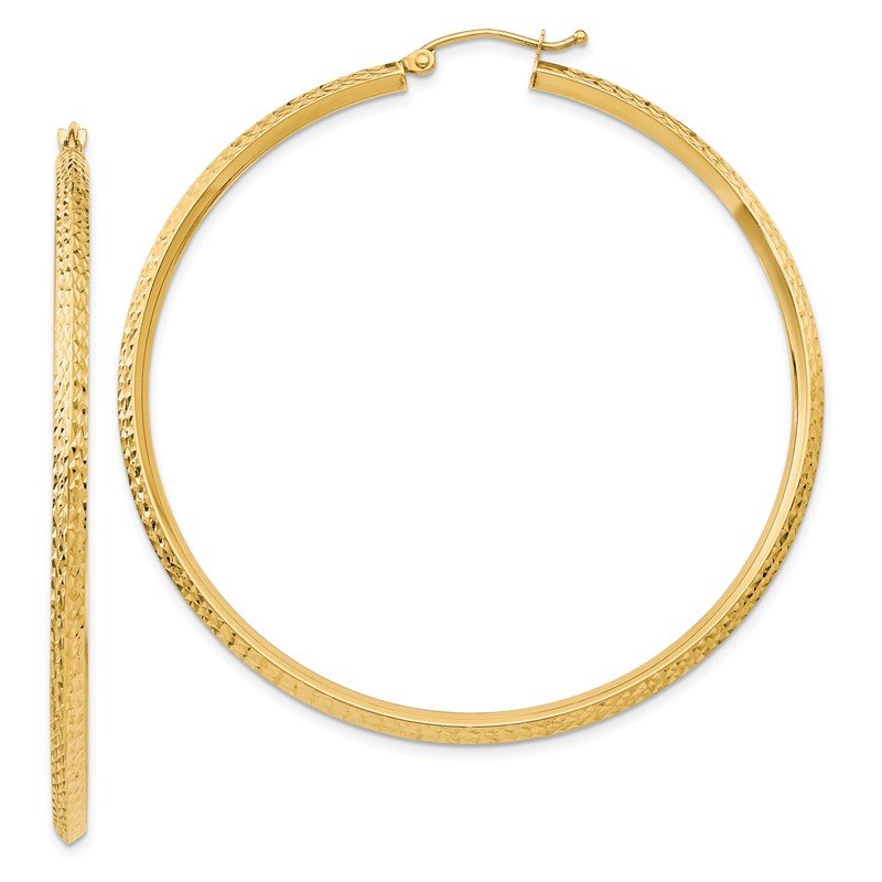 14K 2.5x55mm Knife-Edge Diamond-cut Tube Hoop Earrings
