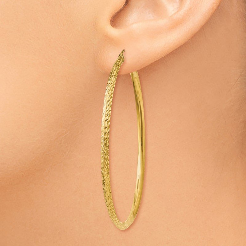 14K 2.5x55mm Knife-Edge Diamond-cut Tube Hoop Earrings