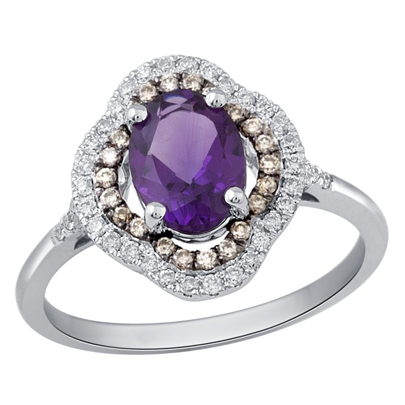 18K 0.31 Ct Diamond &amp; Ametyst Ring