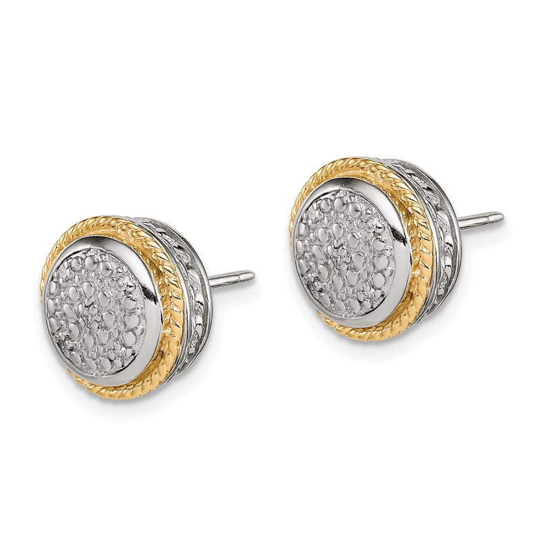 Sterling Silver Rhodium-plated with 14K Accent Polished Diamond Post Earrings