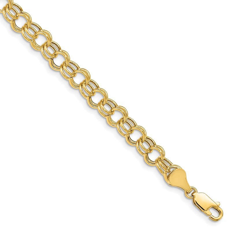 14k 6mm Hollow Double Link 7 inch Charm Bracelet