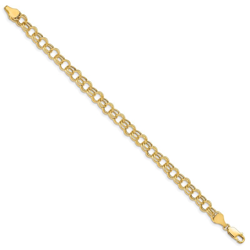 14k 6mm Hollow Double Link 7 inch Charm Bracelet