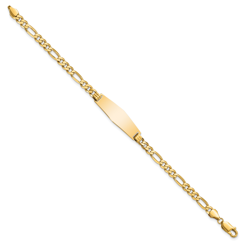 14k Polished Solid Chain/Solid Plate Flat Figaro Link Soft Diamond Shape 28x9.5mm Plate 7 inch ID Bracelet