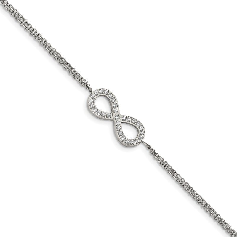 Stainless Steel Polished with CZ Infinity Symbol 6.25 inch Bracelet with 2 inch Extension