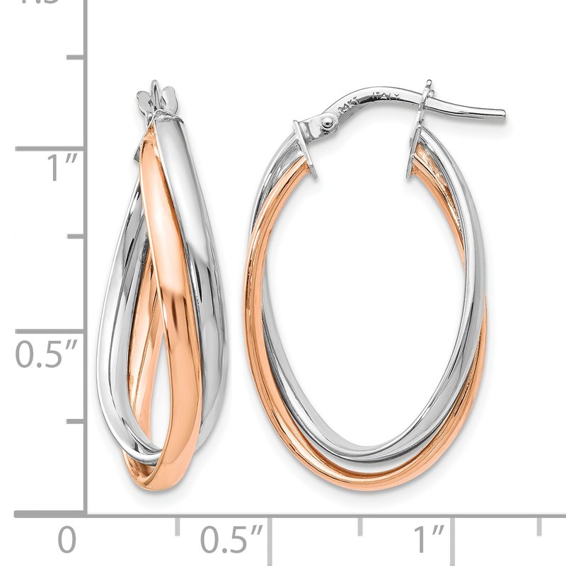 14K Rose and White Gold Polished Fancy Hoop Earrings