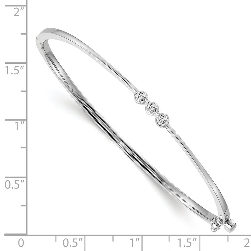 14k White Gold Complete 3-Stone 1/5 carat A Diamond Hinged Oval Bangle Bracelet