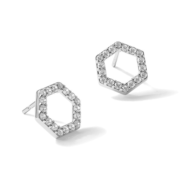 14K White Gold 1/5 carat Lab Grown Diamond VS+ F+ Complete Hexagon Post Earrings
