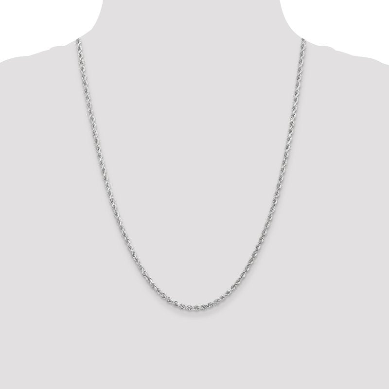 14K White Gold 3mm Diamond-cut Rope Chain