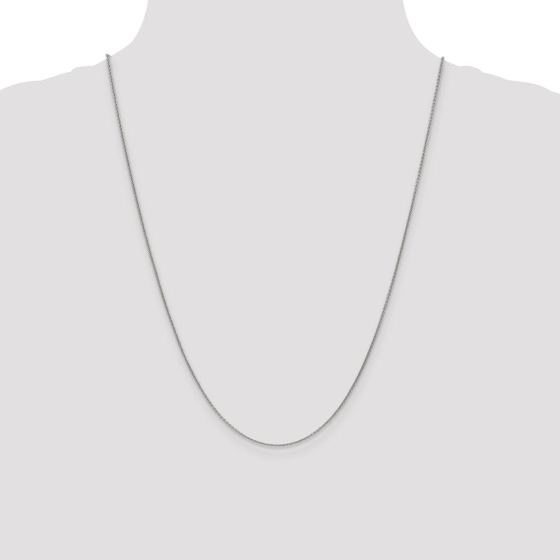 14K White Gold 14 inch 1mm Round Open Link Cable with Lobster Clasp Chain