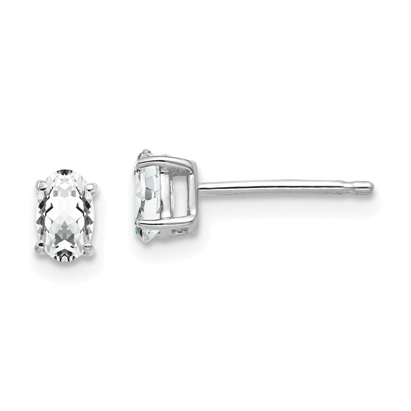 14k White Gold 5x3mm Oval Cubic Zirconia Post Earrings