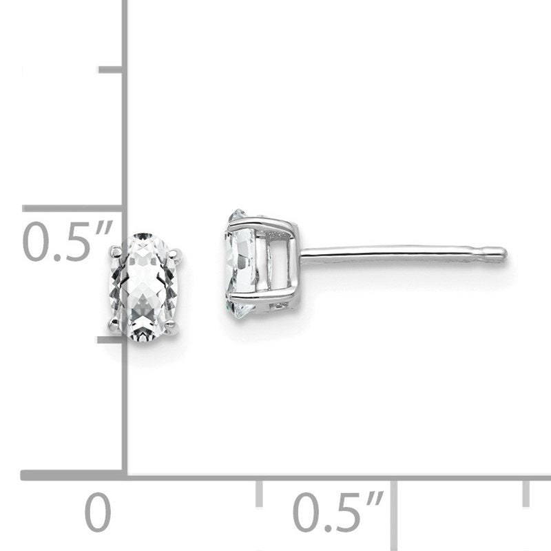 14k White Gold 5x3mm Oval Cubic Zirconia Post Earrings