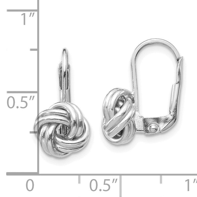 14k White Gold Polished Love Knot Leverback Earrings