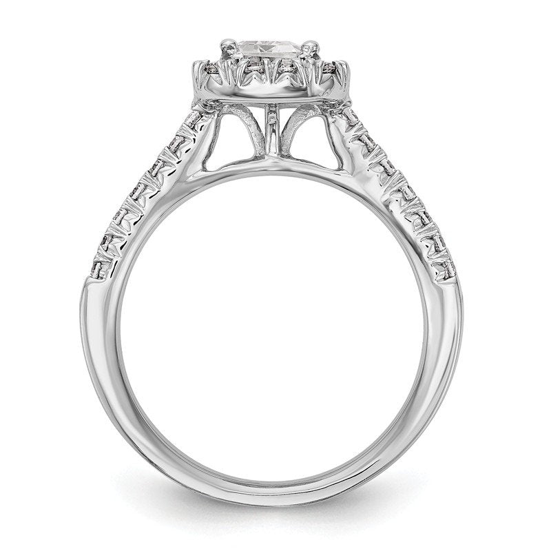 14K White Gold 1/4 carat Lab Grown Diamond VS+ F+ Semi-Mount Emerald Halo Engagement Ring
