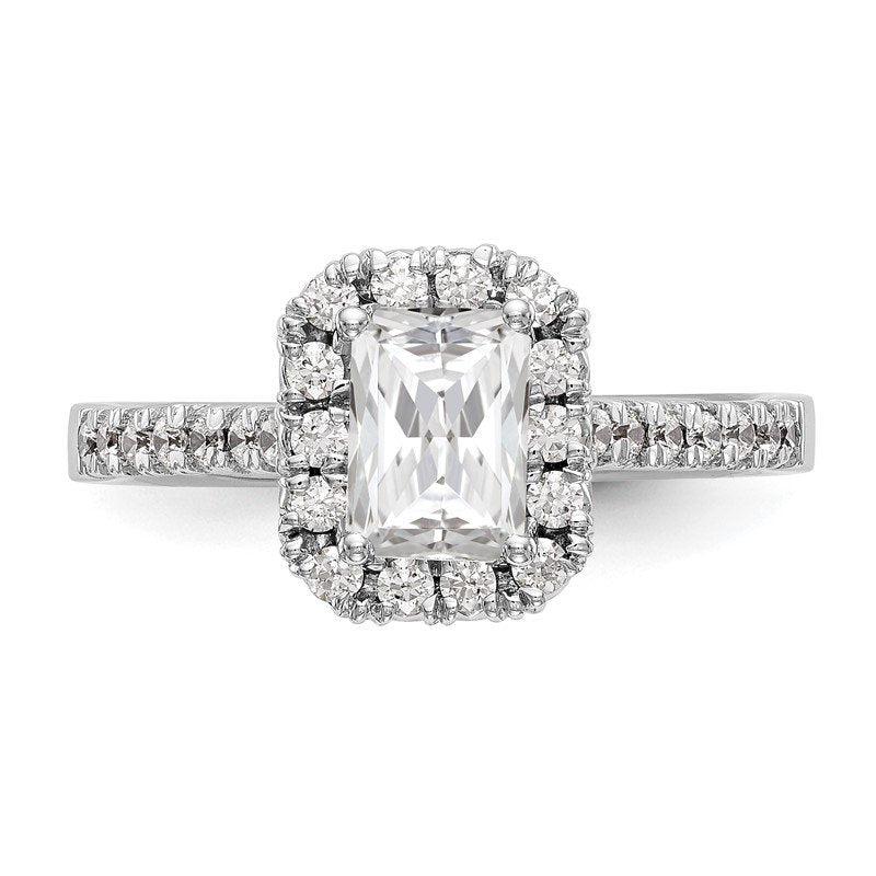 14K White Gold 1/4 carat Lab Grown Diamond VS+ F+ Semi-Mount Emerald Halo Engagement Ring