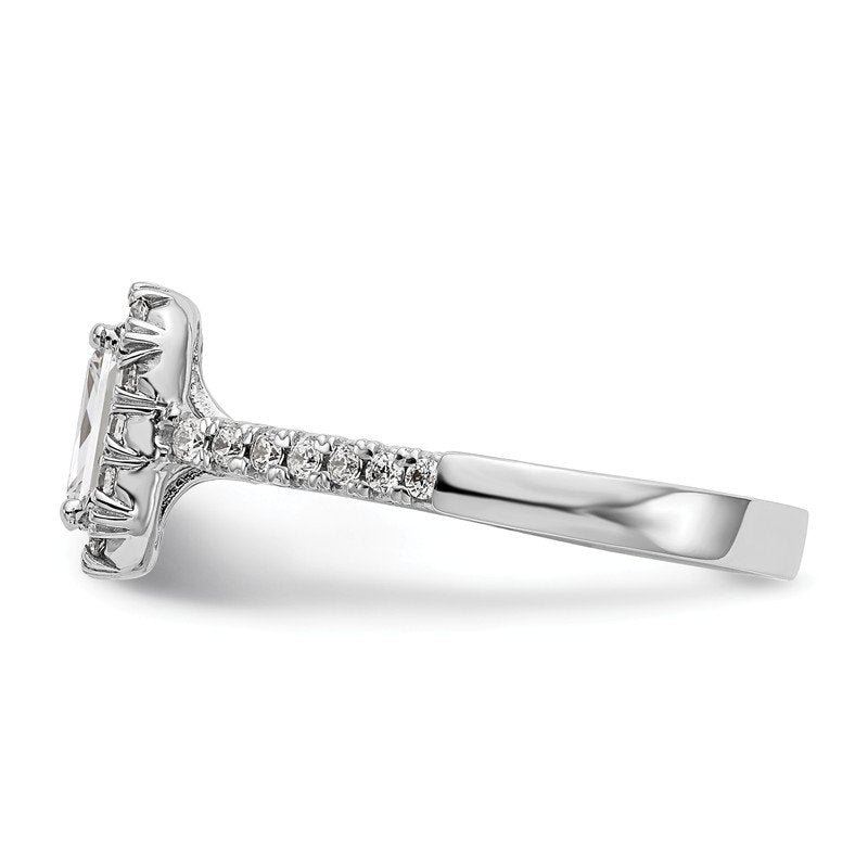 14K White Gold 1/4 carat Lab Grown Diamond VS+ F+ Semi-Mount Emerald Halo Engagement Ring