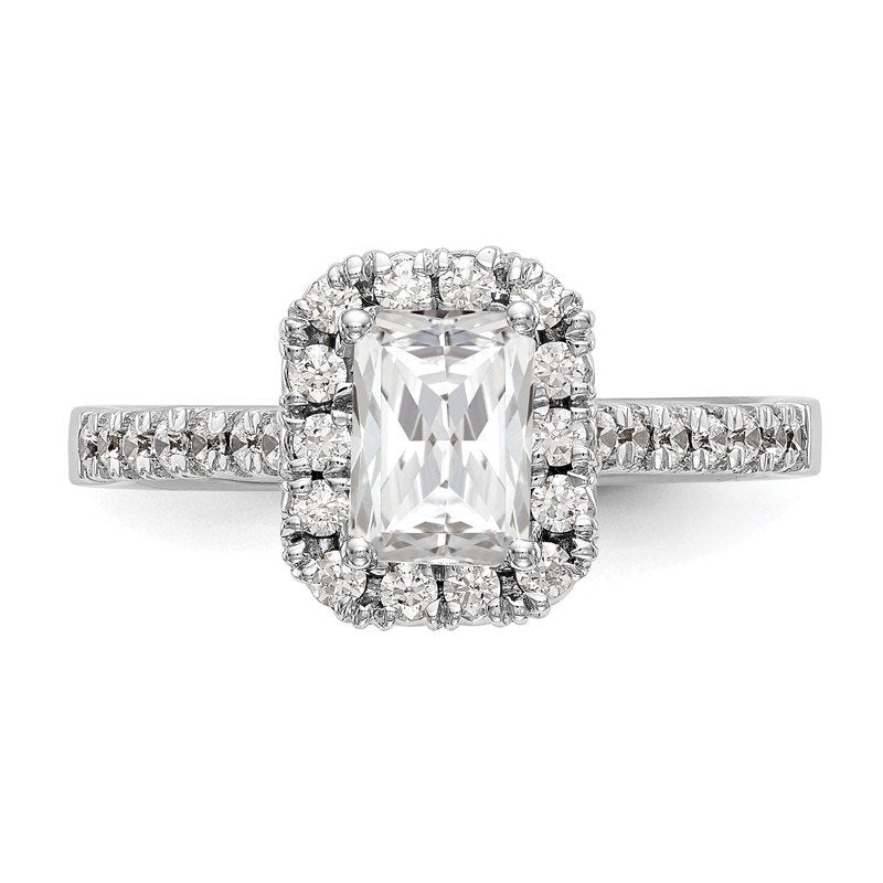 14K White Gold 1/4 carat Lab Grown Diamond VS+ F+ Semi-Mount Emerald Halo Engagement Ring