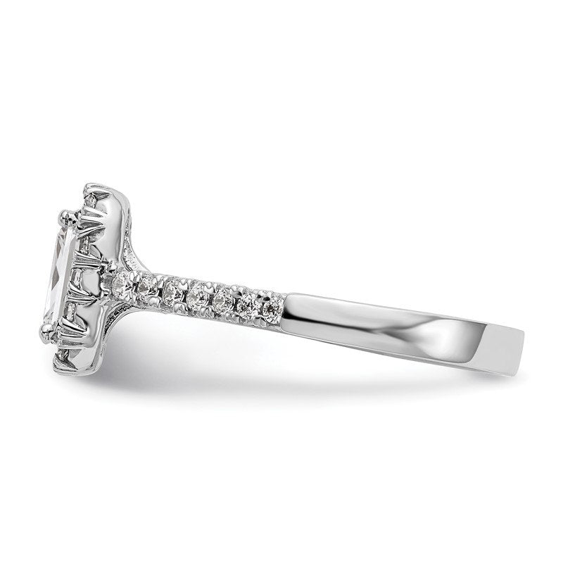 14K White Gold 1/4 carat Lab Grown Diamond VS+ F+ Semi-Mount Emerald Halo Engagement Ring