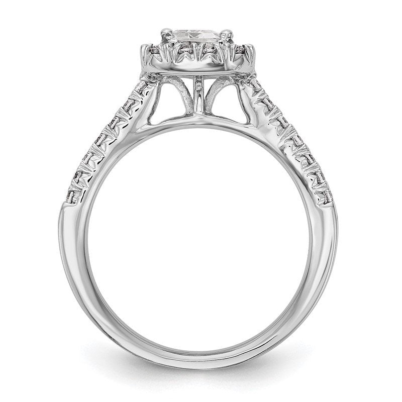 14K White Gold 1/4 carat Lab Grown Diamond VS+ F+ Semi-Mount Emerald Halo Engagement Ring
