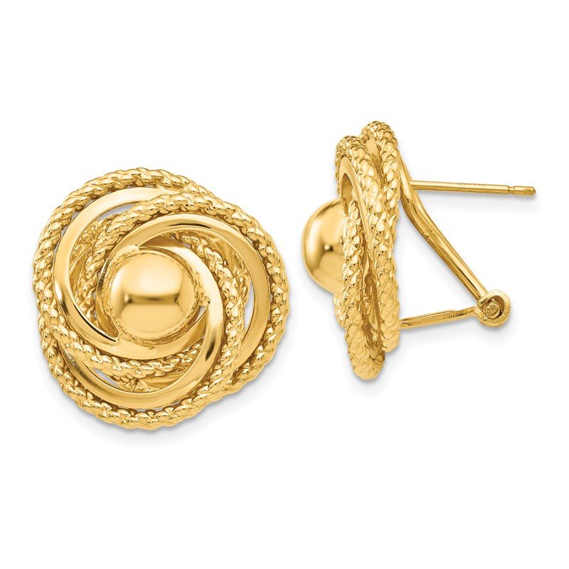 14k Polished &amp; Twisted Fancy Omega Back Post Earrings