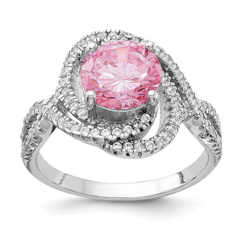 Sterling Silver Rhodium-plated Fancy Pink and White Brilliant-cut CZ Ring