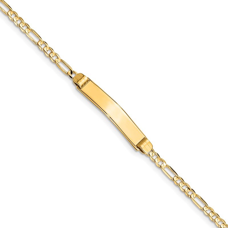 14k Polished Solid Chain/Solid Plate Figaro Link 24.5x4.8mm Plate 7 inch ID Bracelet