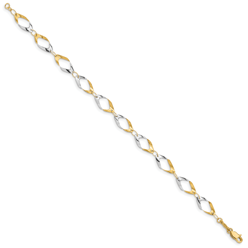 14K and White Rhodium Oval Link 7 inch Bracelet