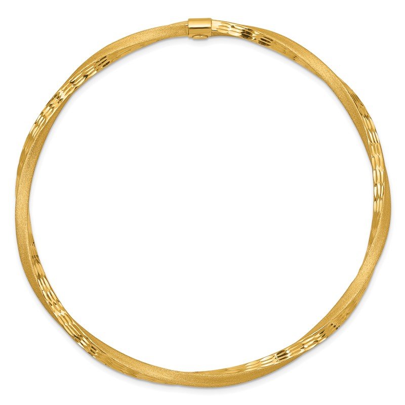14k Satin Finish Diamond-cut Twist 3.00mm Slip-on Round Bangle Bracelet