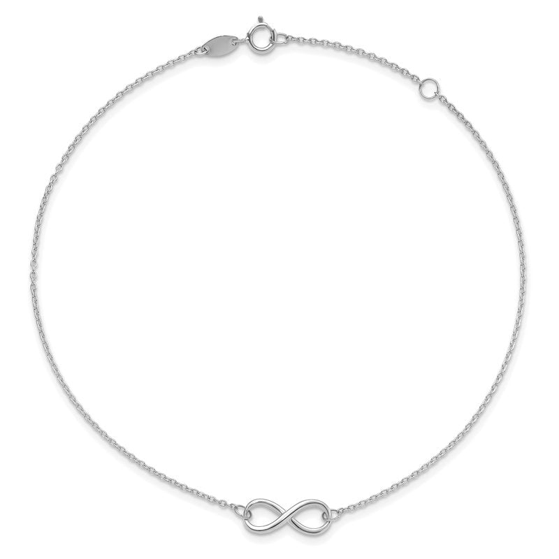 10K White Gold Polished Infinity 9 inch Plus 1 inch Extender - Total 10 inch Anklet