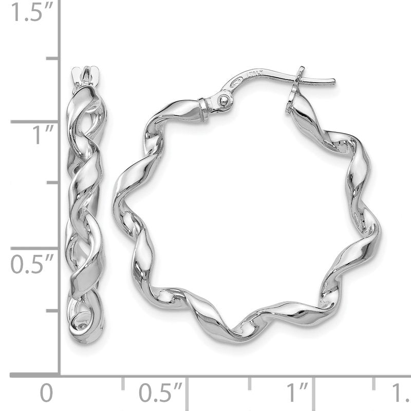 Sterling Silver RH-plated Polished Twisted Hoop Earrings