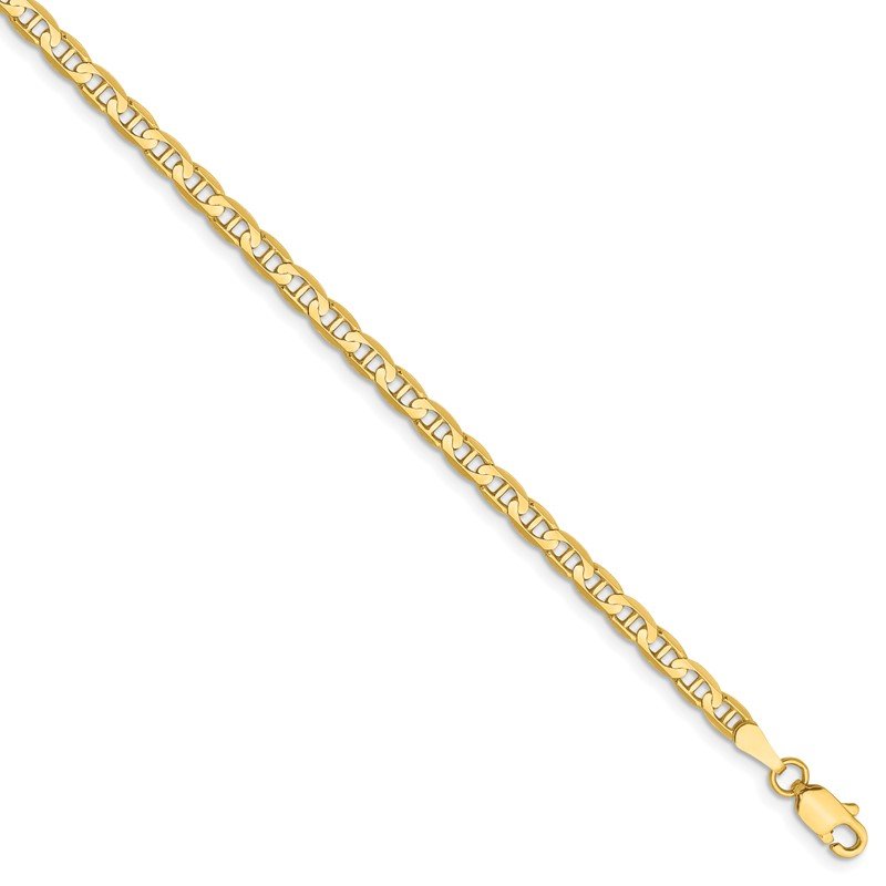 14K 10 inch 3mm Concave Anchor with Lobster Clasp Chain