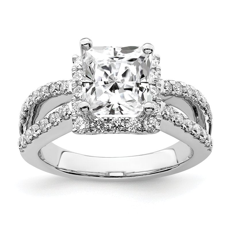 14K White Gold 3/4 carat Lab Grown Diamond VS/SI  D E F  Semi Mount Princess Halo Engagement Ring