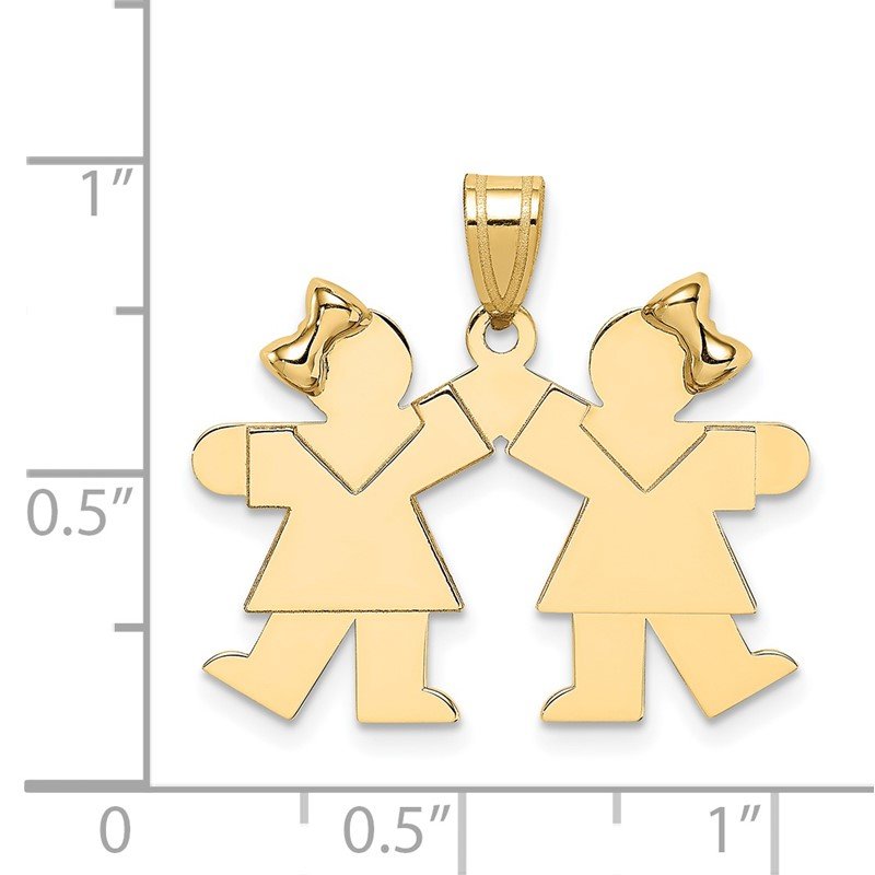 14k The Kids Solid Engravable Small Double Girls Kiss Charm
