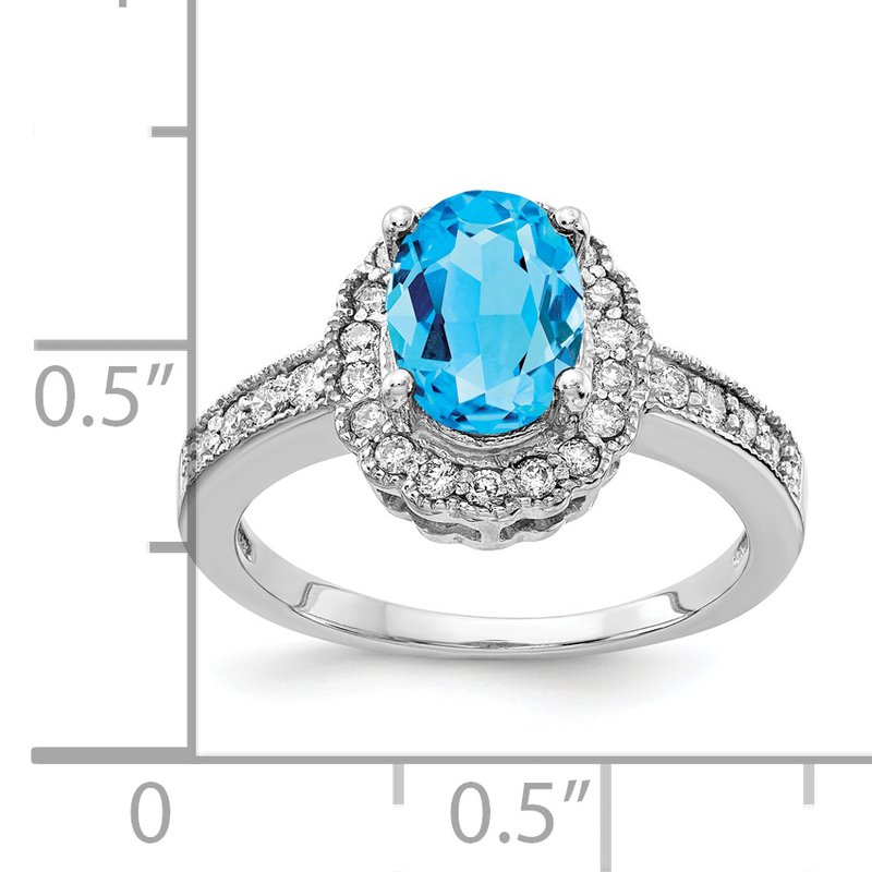 14k White Gold 8x6mm Oval Blue Topaz A Diamond ring
